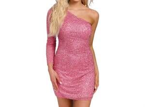 NEW PRIMAVERA sequin one shoulder mini dress in rose pink